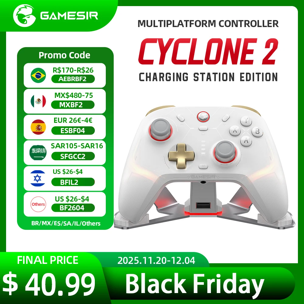 GameSir Cyclone 2 Wireless Pro Controller, Hall Effect Joysticks, Bluetooth Gamepad for Nintendo Switch, iPhone, Android & PC
