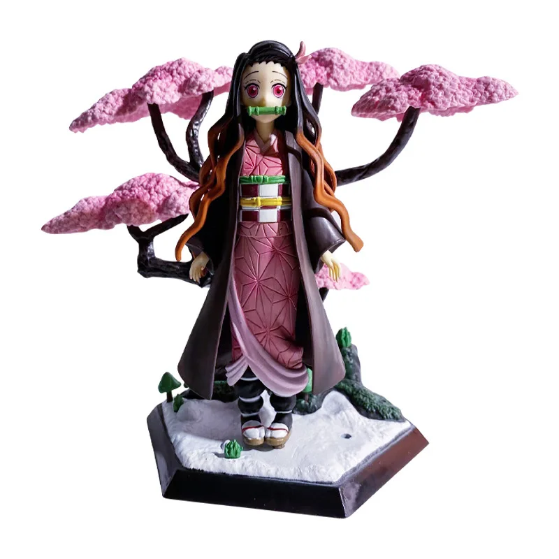 Authentieke Demon Slayer Kersenbloesem Scène Nezuko Tanjirou Vlinder Shinobu Mitsuri Action Figure Model Decoratie Standbeeld