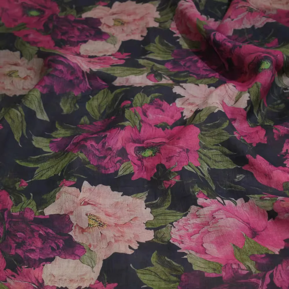 

1 ярд новая ткань рами для шитья халат, рубашка, плащ, ткань, красочный материал с цветочным принтом, ткань для одежды