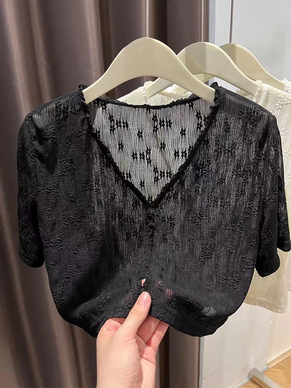 Women's Lace Hook Flower Light Summer ort Sve Open Cardigan White ort Outerwear with Strap Dr Cover up Top