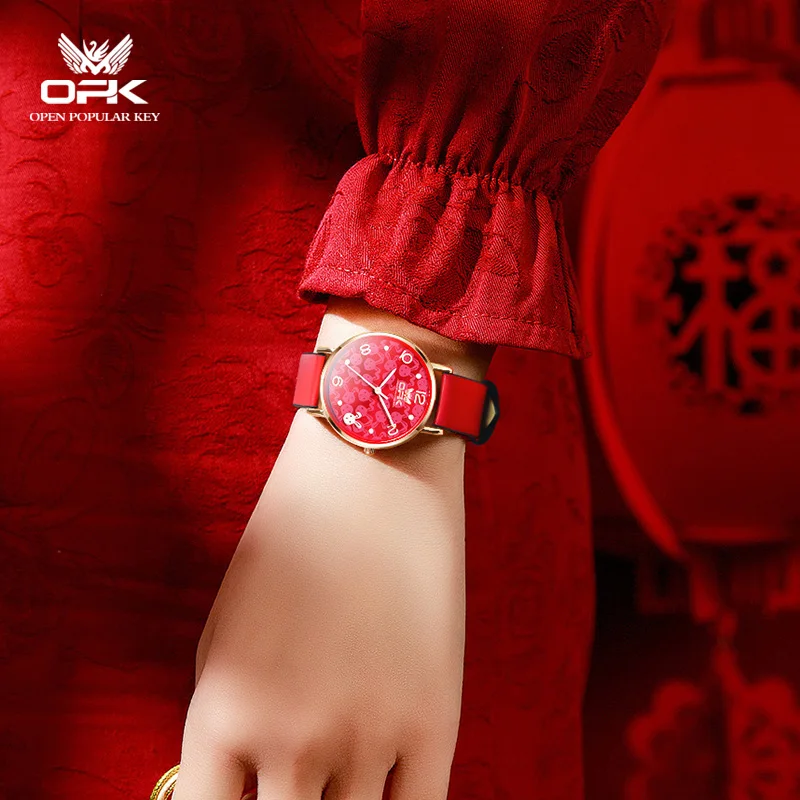 OPK 브랜드 방수 3 핀 토끼 문자 숙녀 쿼츠 시계 8622