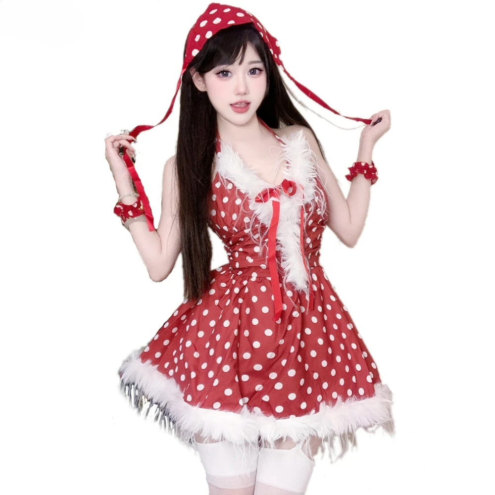 

XXOO Erotic Sexy Retro Polka Dots Dress Christmas Costume Women Santa Claus Outfits Xmas Cosplay