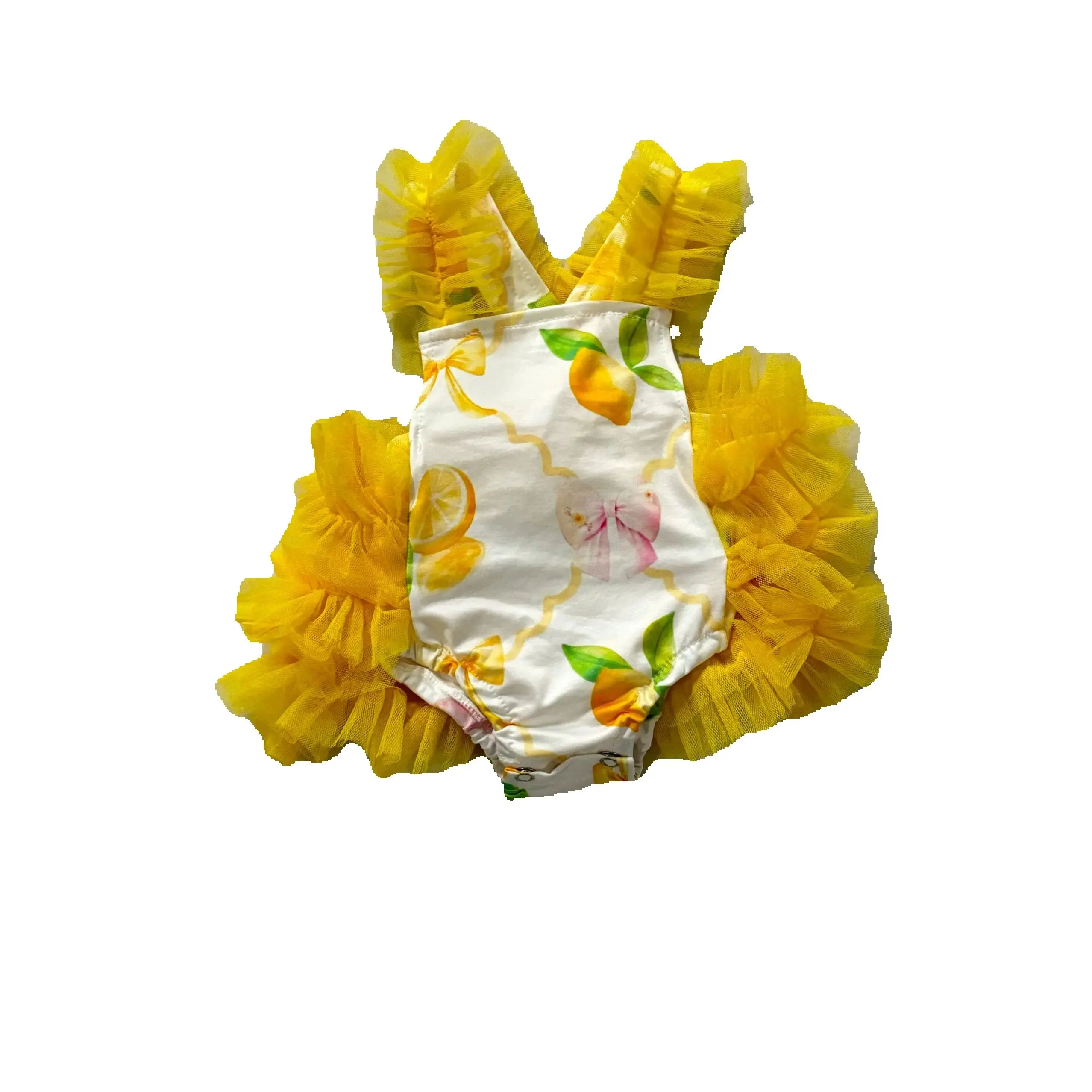 Vendita calda estiva boutique ragazza tuta moda bambino maglia neonato tutina stampa limone volant pagliaccetto di pizzo