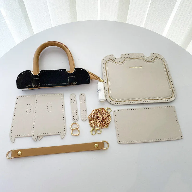 1Set DIY Handmade Bag Hand Stitching Material Crossbody Chain PU Leather for Women Making Square Bags Sewing Accessories