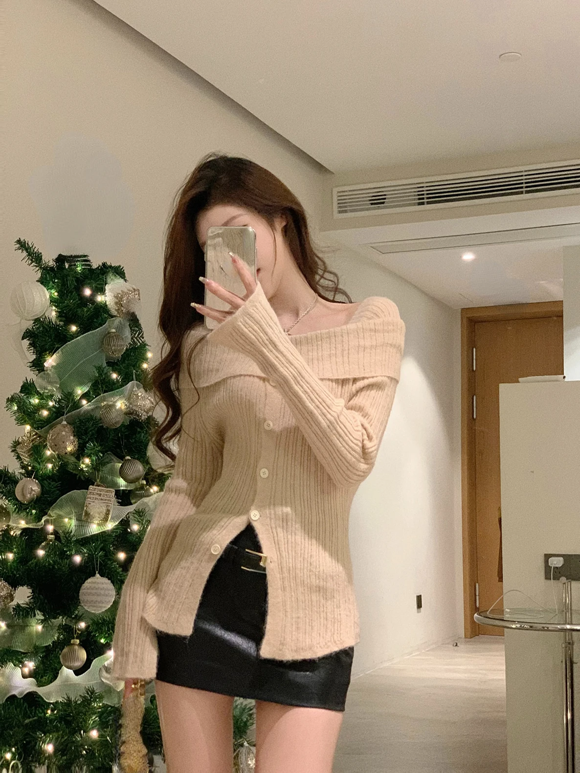 2023 Winter Red Casual Knitted Sweater Woman Slim Korean Style Elegant Tops Office Lady Long Sleeve Fashion Pullover Design