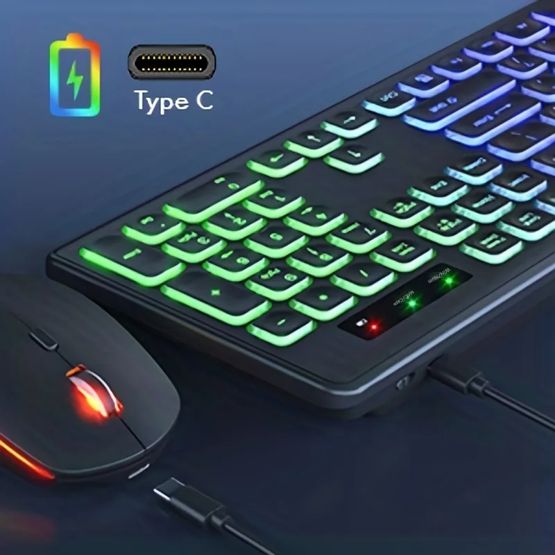 Imagem -06 - Conjunto de Combinação de Teclado e Mouse sem Fio Retroiluminado Rgb tipo c Usb Recarregável Mouse Ergonômico de Inclinação para pc Laptop