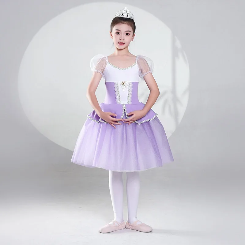 Ballet dress performance outfit embroidered lace princess dress with bubble sleeves new fluffy tutu chiffon dress performance