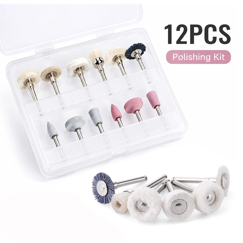 12Pcs Laboratory Polishing Kit RA Latch 2.35mm Shank Precision Silicone Polishers & Bristle Brushes for Surface Refinement