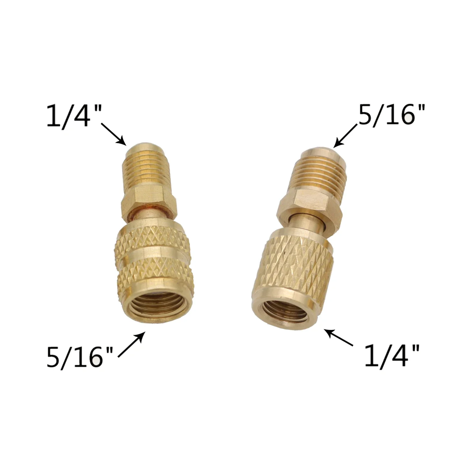 Messing 2-teiliger Satz Schnellkupplungen für Vakuumpumpen 5/16 SAE auf 1/4 SAE R410A Klimaadapter