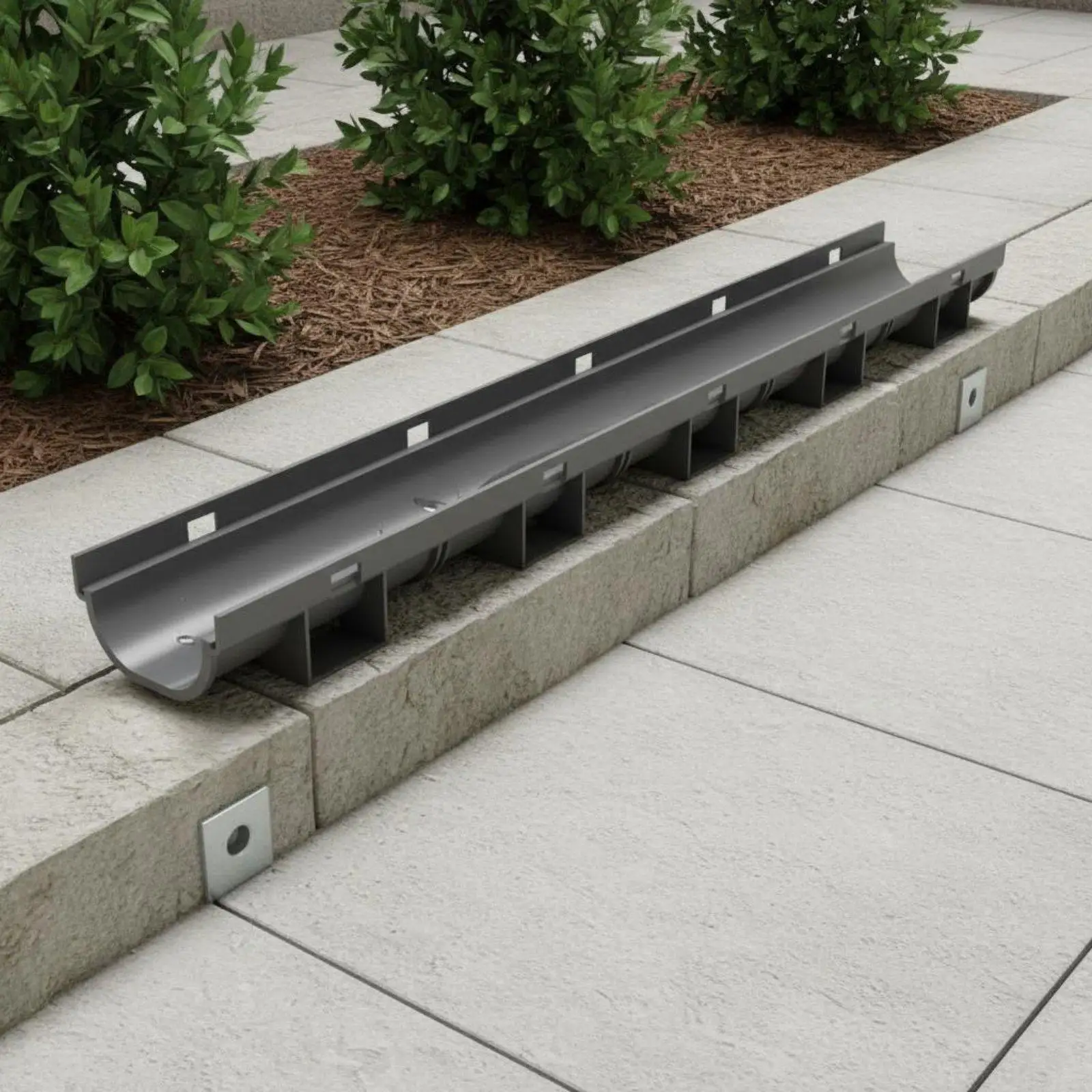 Resin Concrete Style Drain Channel for Patio Yard Roof Drainage Trench with Steel Grate