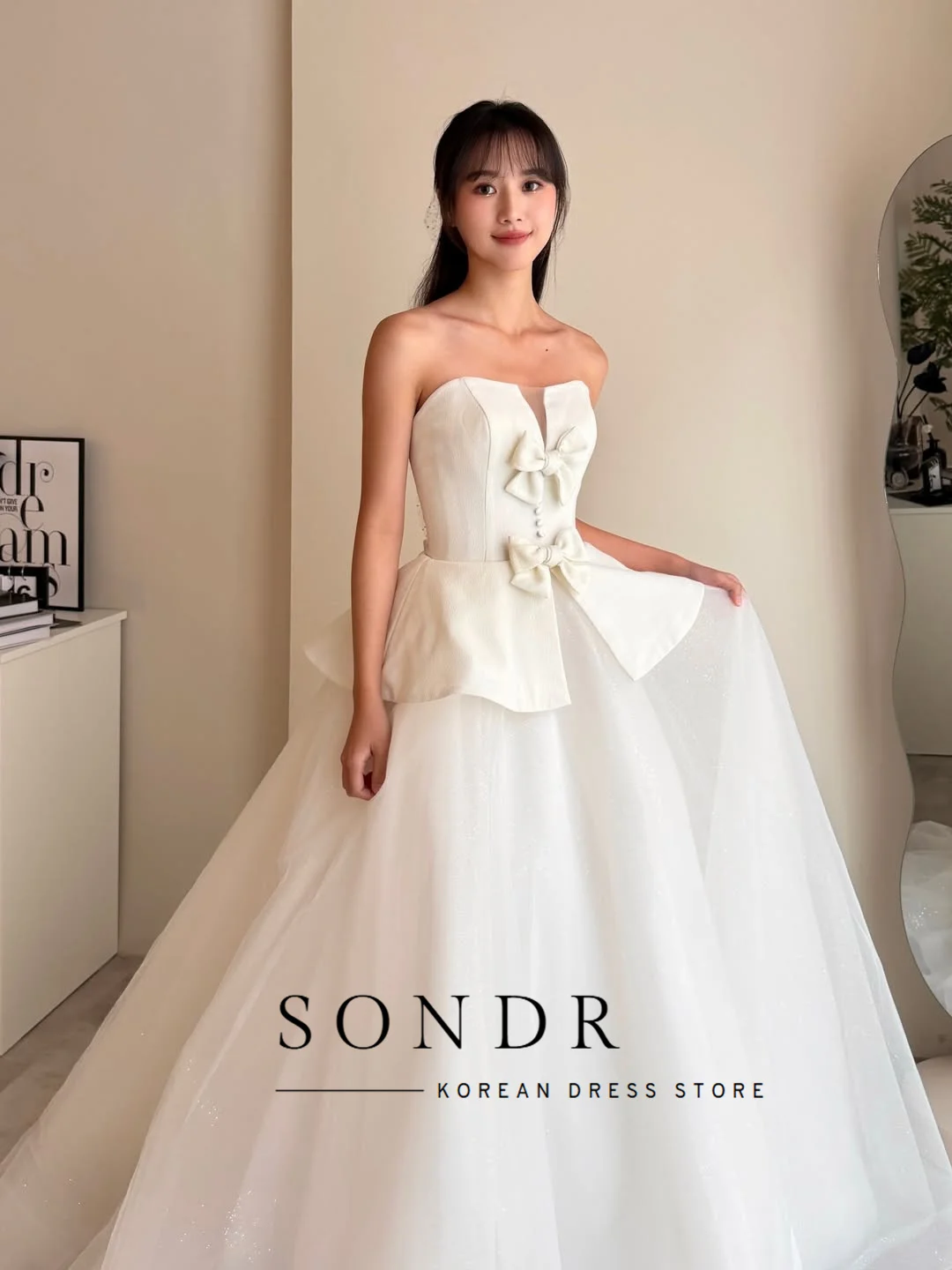 Sondr Sweetheart Bow Korean Wedding Dresses A-Line Photo Shoot Silk Tulle Satin Elegant Long Bridal Gowns 웨딩드레스 Customized