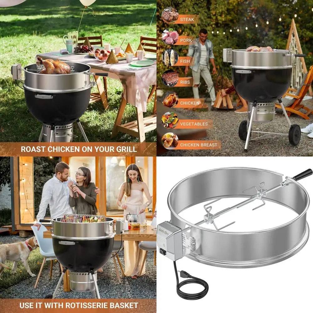 

Rotisserie Ring Kit for Barbecue Accessories, Compatible with 22 Kettle Grills and Similar Sizes