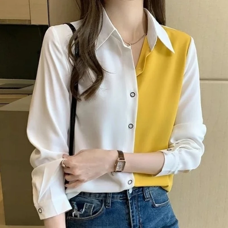 Chiffon Shirt Women\'s Long Sleeved Fashion Trend Top Chic Casual Simplicity Elegant All-match Temperament Polo-neck Simplicity