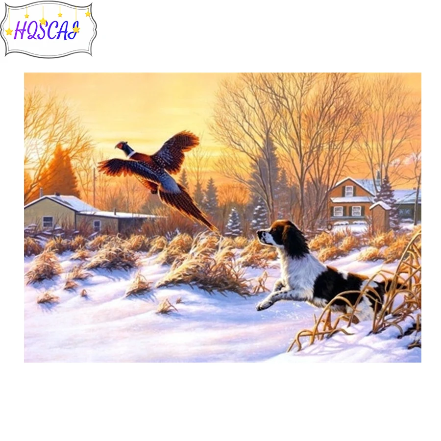 DIY 5D Diamond Painting Snow dog bird animal Full Round Rhinestone Paintings Diamond Embroidery Cross Stitch Mosaic Home Decor