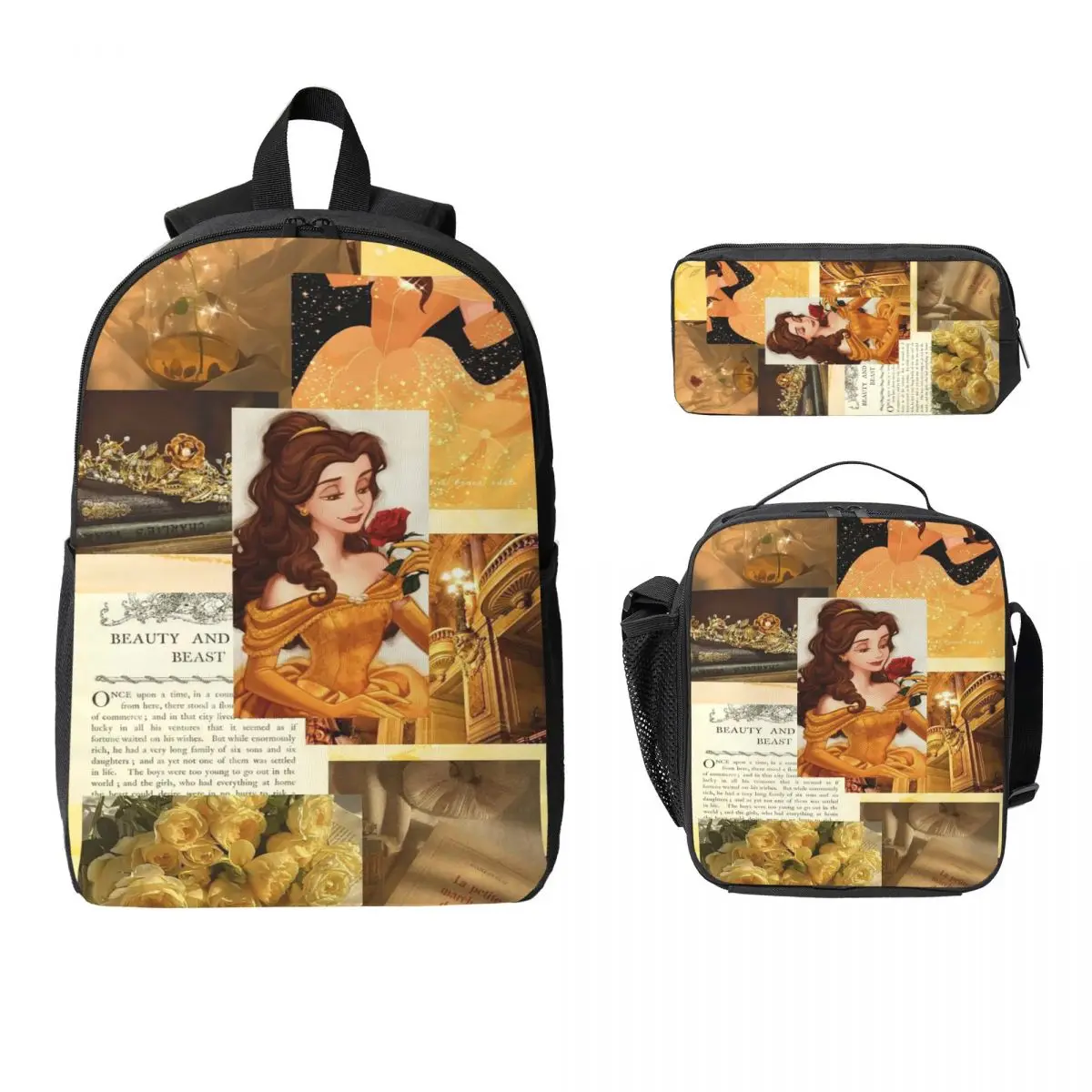 

Beauty And The Beast Backpack Student Boys Girls BookBag School Bag Laptop Shoulder Bags 3ps Insulated Lunch Bag Pencil Case
