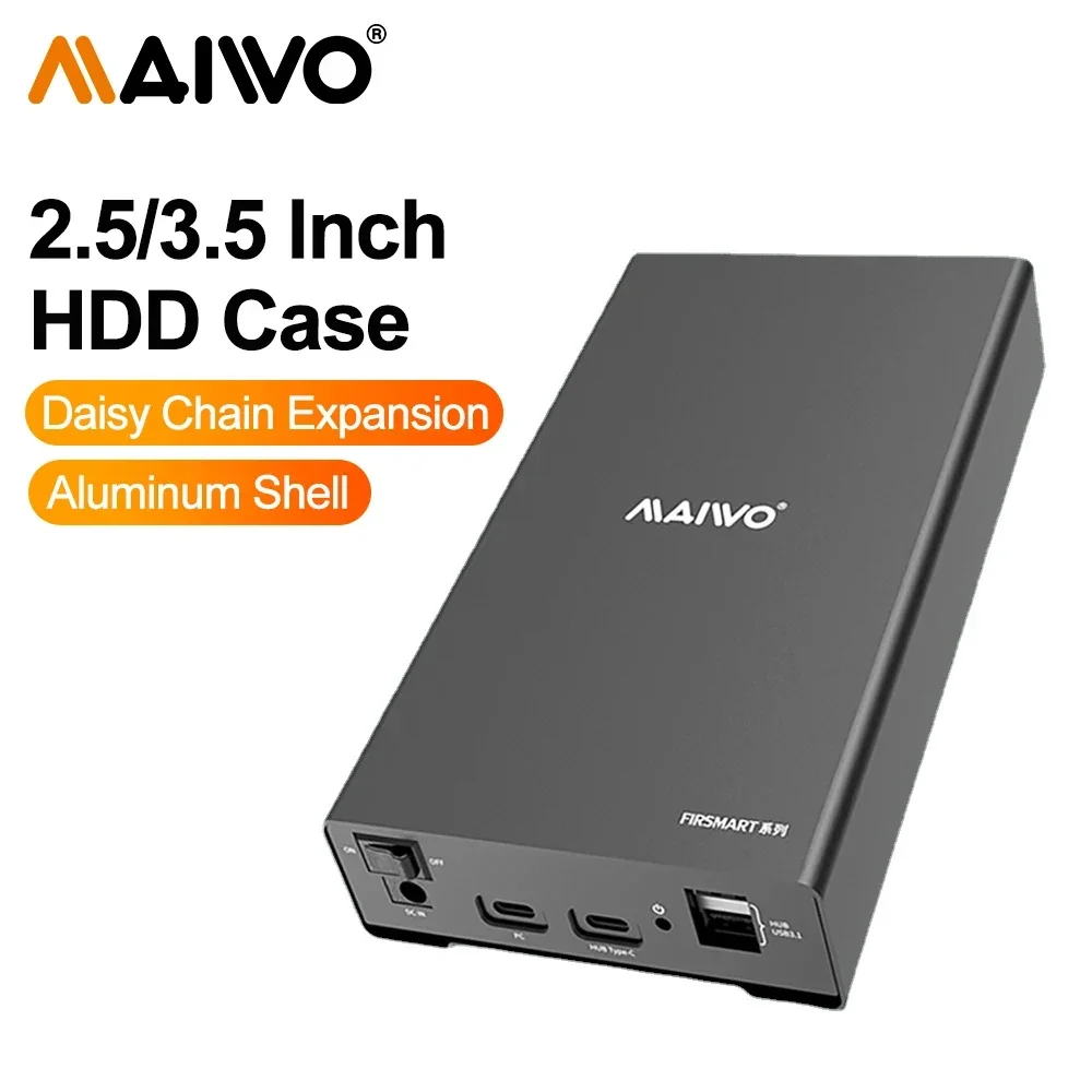 

MAIWO External Hard Drive Enclosure for 2.5 3.5 inch SATA SSD HDD USB3.1 Type-C to SATA Drive Adapter Case 10Gbps Support UASP