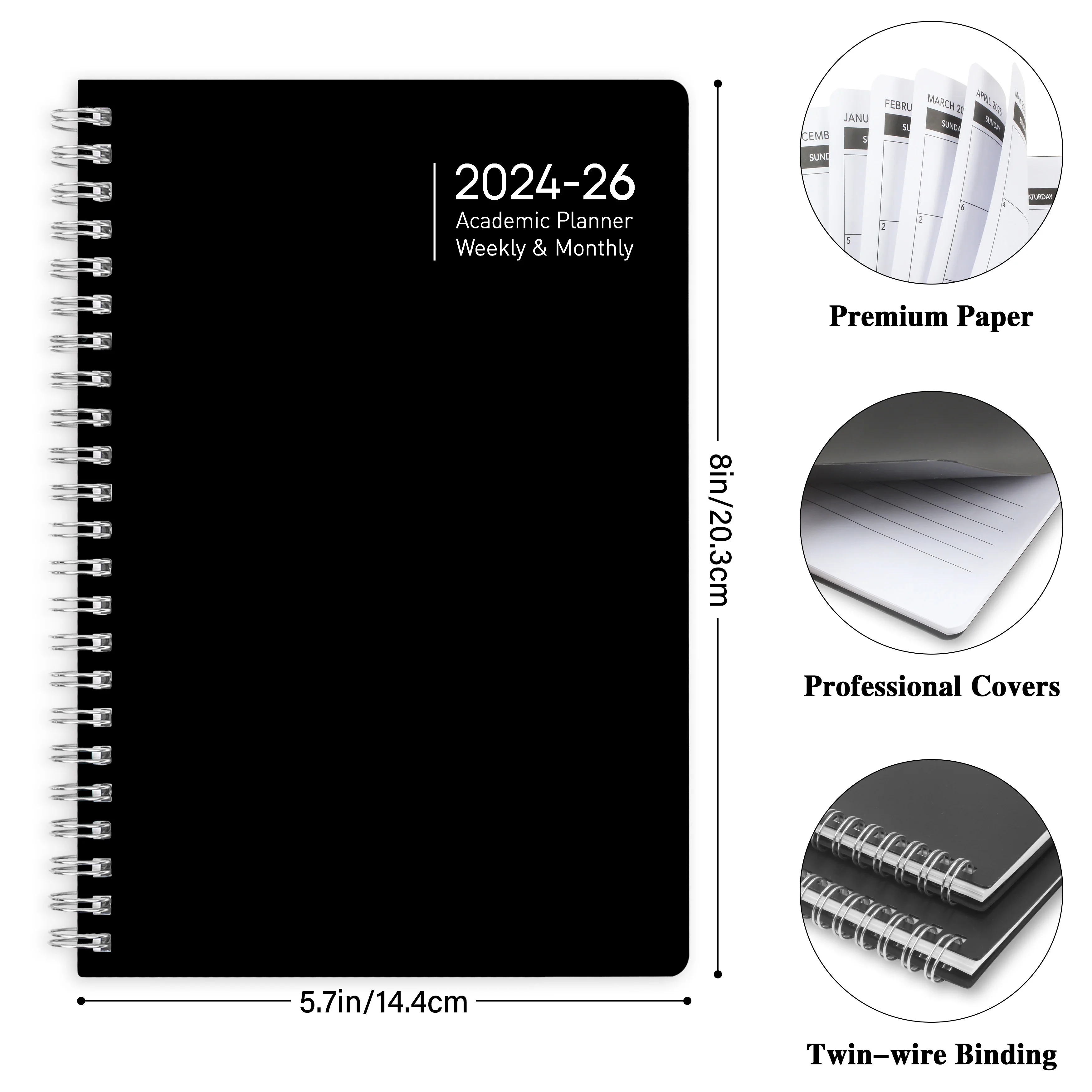 30sheets 2024-2026 Monthly Planner PVC Cover Two Years Calendar Notebook Daily Schedule For Home Office School