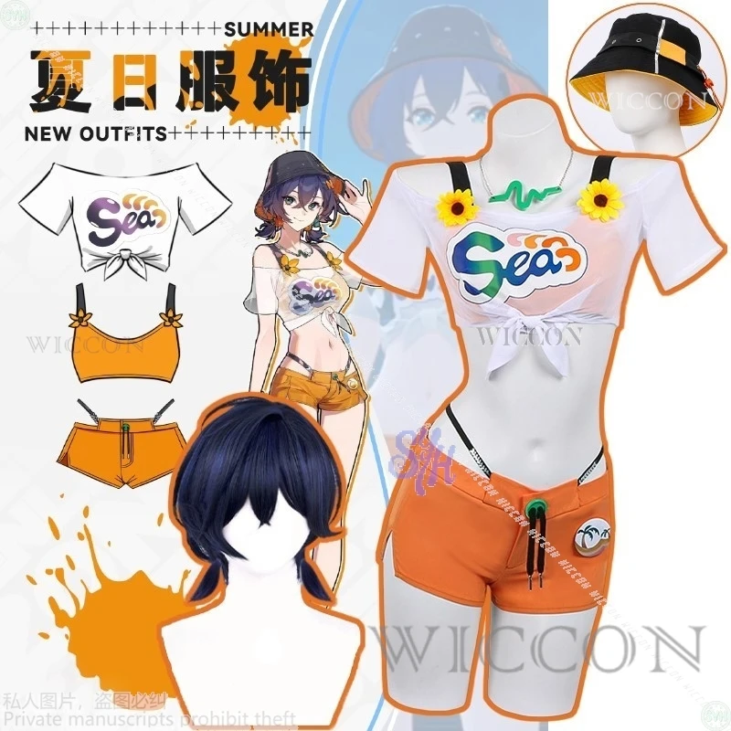 

Game Zenless Zone Zero Belle Cosplay Costume Summer New Outfits Crop Top Sexy Swimwear Orange Bikini Jirai Kei Girls Halloween