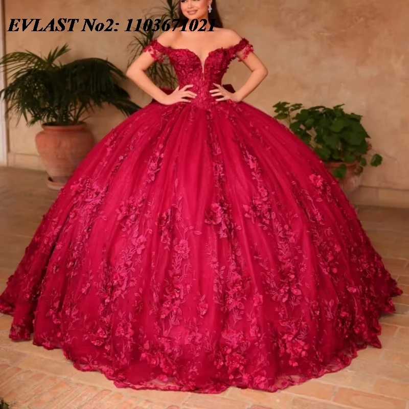 

EVLAST блестящее красное платье Quinceanera по индивидуальному заказу, бальное платье с 3D цветами и аппликацией из бисера и кристаллами, ^ 16, Vestidos De 15 Anos E2Q38