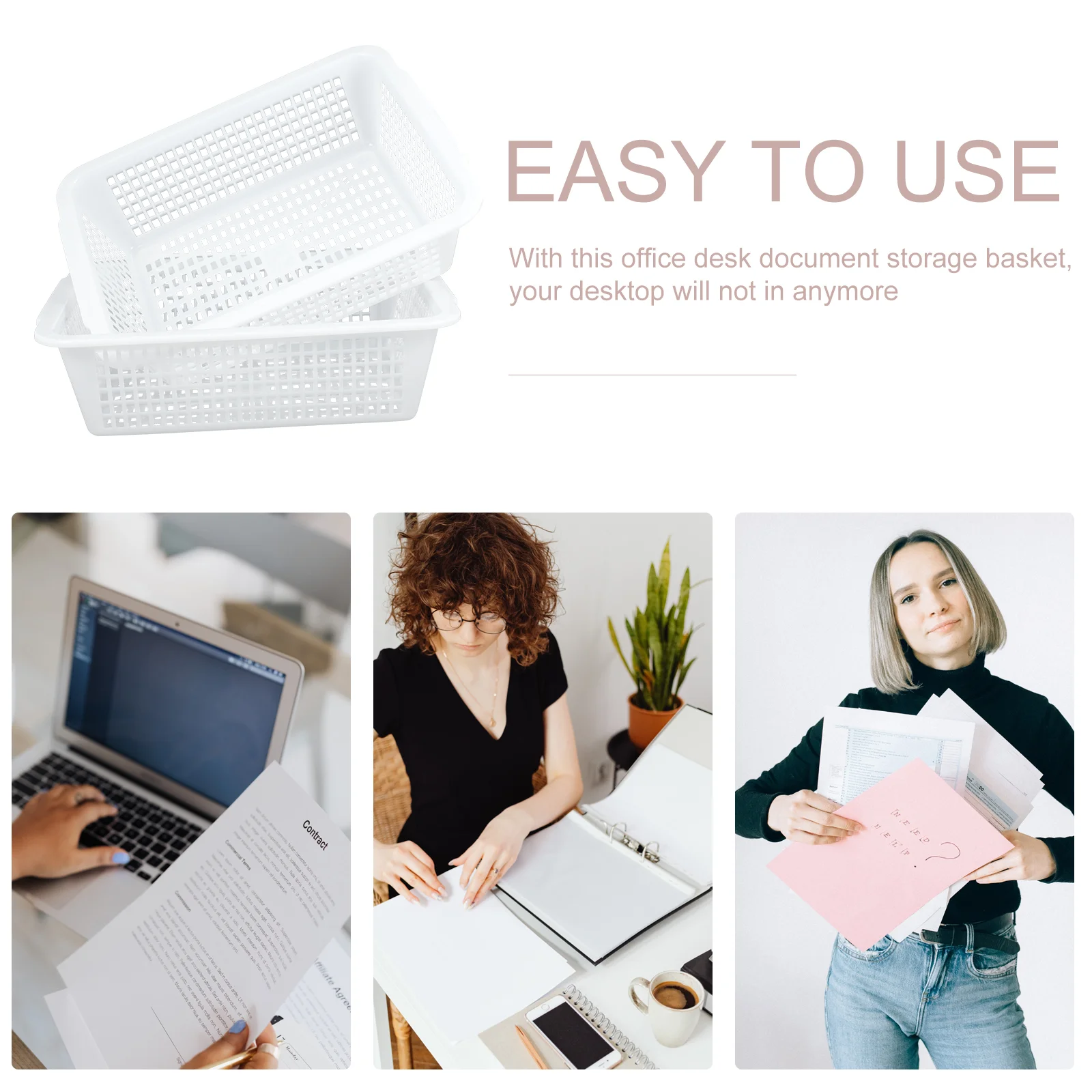 2Pcs Large White Document Baskets Rectangle ABS Office Desk Storage ganizer Home School Plastic Trays File Folder