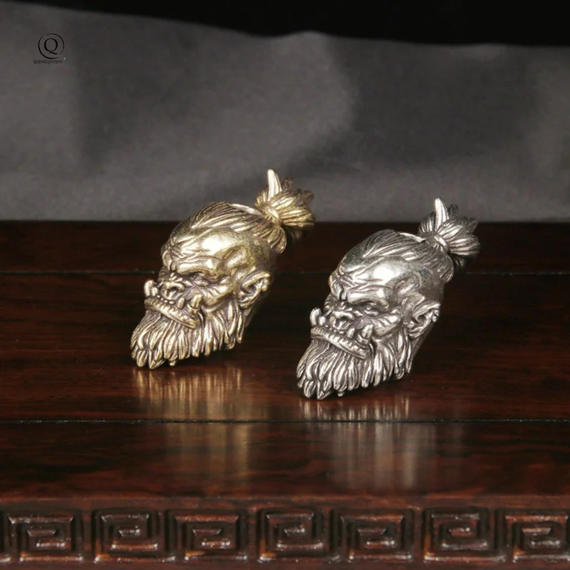Orcish Warrior Head Sculpture Brass Knife Bead DIY Paracord Accessories Handmade Woven Lanyard Pendant EDC Outdoor Tool Hanging