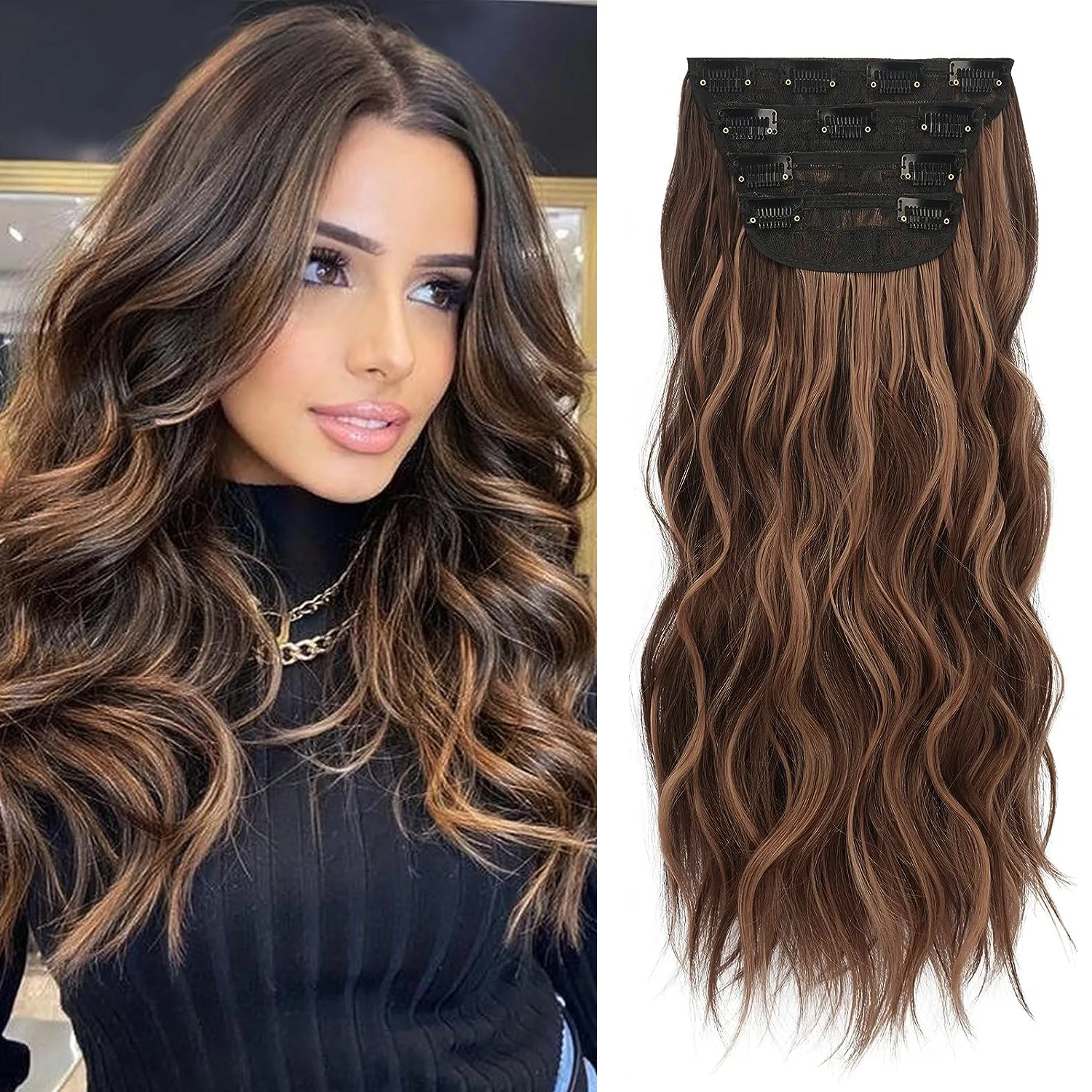 4 Teile/satz 20 Zoll Synthetische Haar Clip In Lange Wellenförmige Dicke Haarteile Für Frauen Vollen Kopf Synthetische Haar Extensions Ombre Haarteile