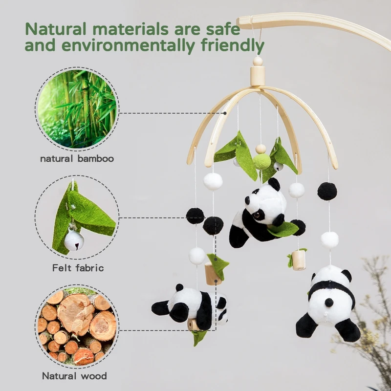 Baby Rattle Toy 0-12 Months Wooden Mobile On The Bed Panda Bed Bell Newborn Music Box Bed Bell Hanging Toys Crib Decoration Gift