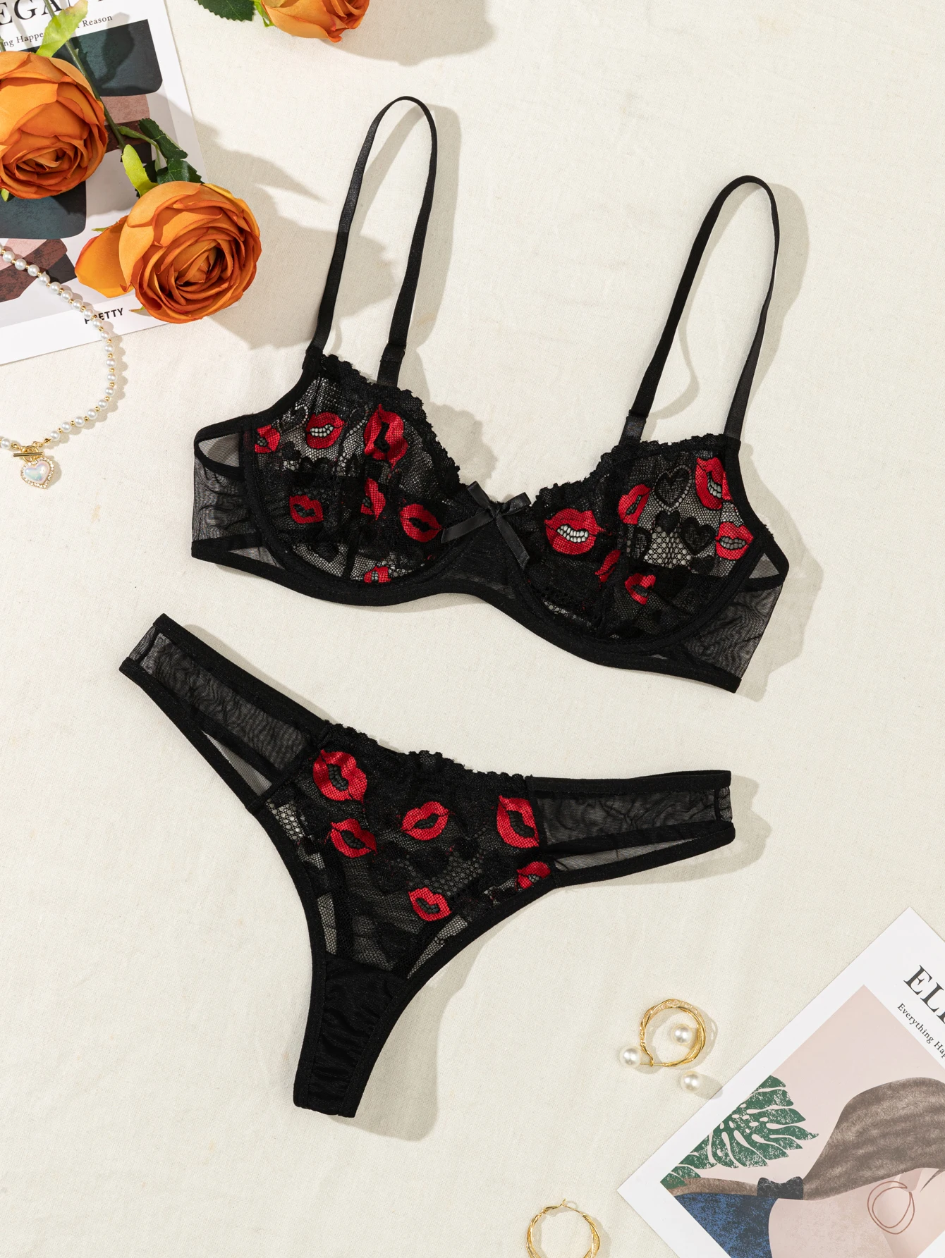 Hot Girls Floral Lace Slip Transparent Cheap Underwear set Sexy Two Piece Bras Panty Brief Underwear Sets
