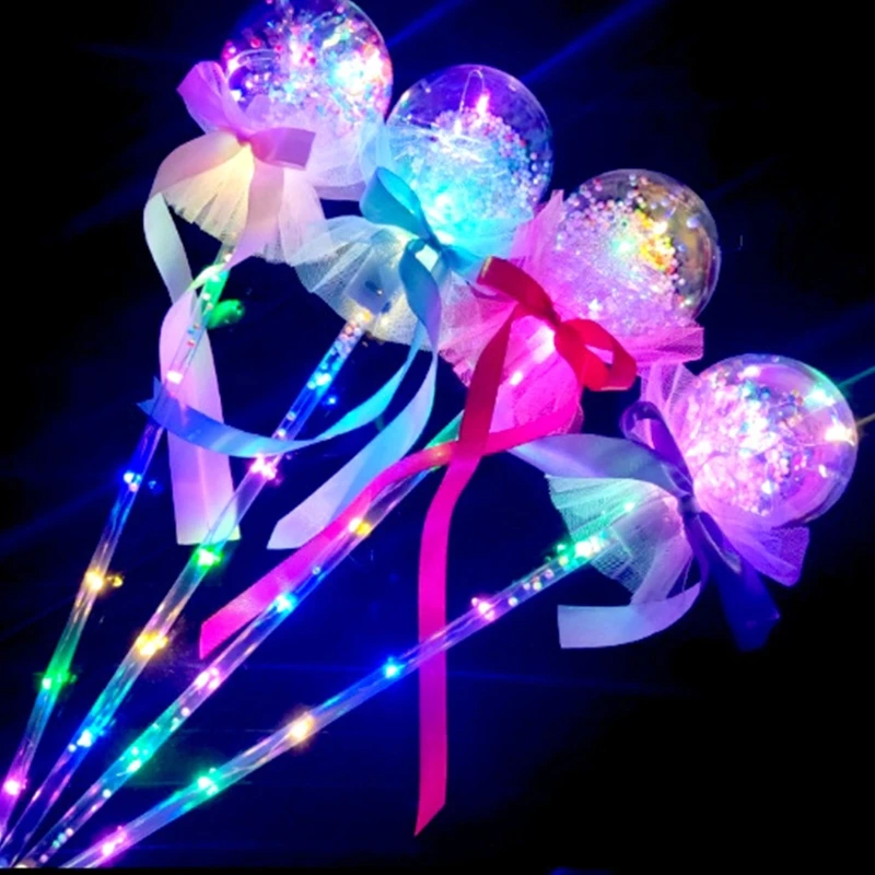 Princess Wand Flashing Magic LED Stick Toy for w/ Dazzling Light Crystal Luminous Ball Children Girls Favor Rave Rally P