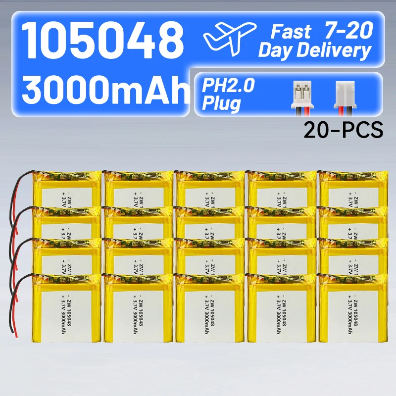 10/20PCS 105048 3.7V 3000mAh Lipo Cells Lithium Polymer Rechargeable Battery for Speaker, portable WiFi with PCB