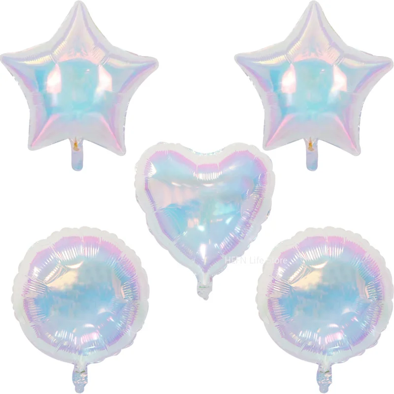 Iridescent Party Decor, Star Round Heart Foil Balloons, Laser Butterfly Balloon for Wedding, Birthday Party Decorations