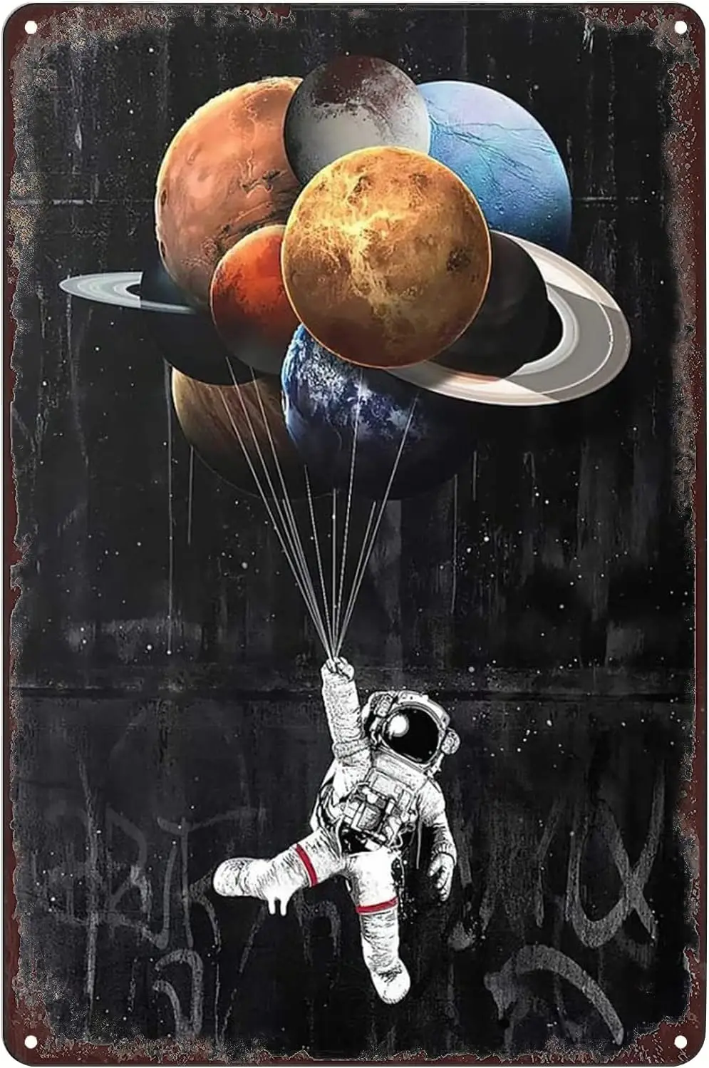 Funny Metal Signs - Astronaut Holding Planet Balloons Solar System Space Tin Sign Poster Wall Art Decor Plaque for Home Bar sign
