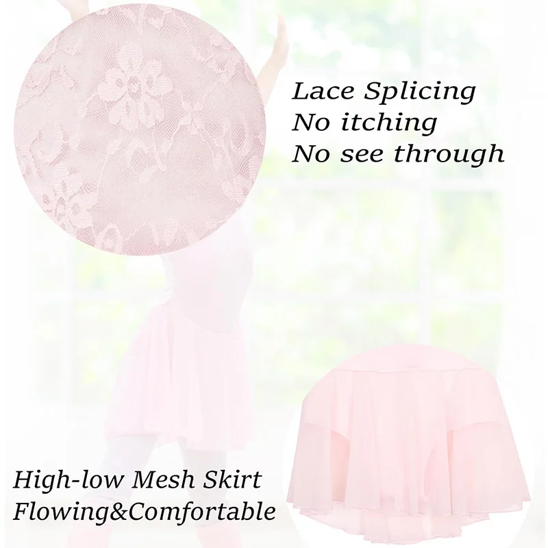 女の子ノースリーブキャミソールドレスバレエダンスレオタード女の子用体操タンクトップスカート中空レースバックダンスレオタード