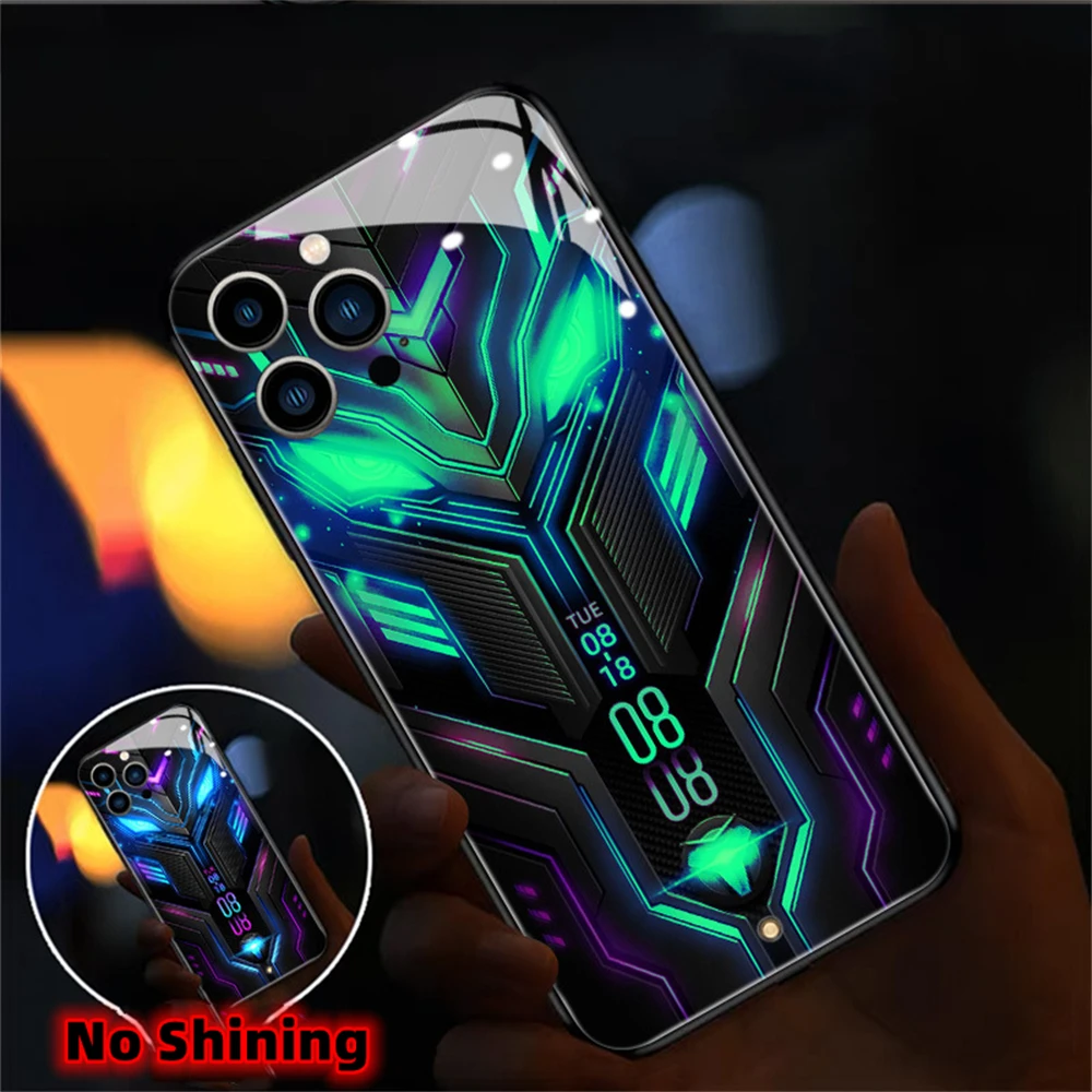 For iPhone 16 15 14 13 12 11 Pro Max Mini X XR XS Plus SE2020 Punk Car Smart LED Lighting Mobile Phone Case Glitter Back Cover