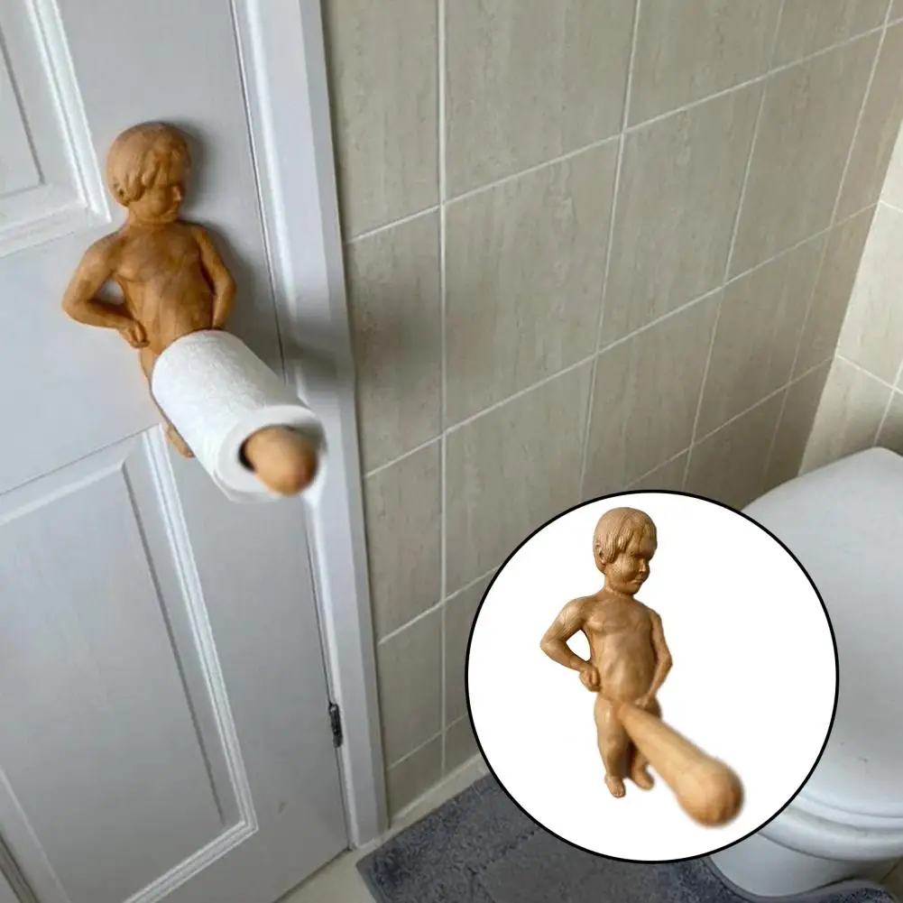 Useful Boy Tissue Toilet Roll Holder Long Lasting Wooden Tissue Holder Spoof Man Body Toilet Paper Holder for Dorm