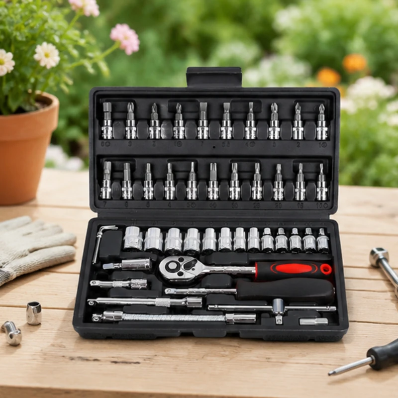

Vehicle maintenance tool kit 46pcs ratchet wrench socket set durable tools for motorcycle car common repair operations