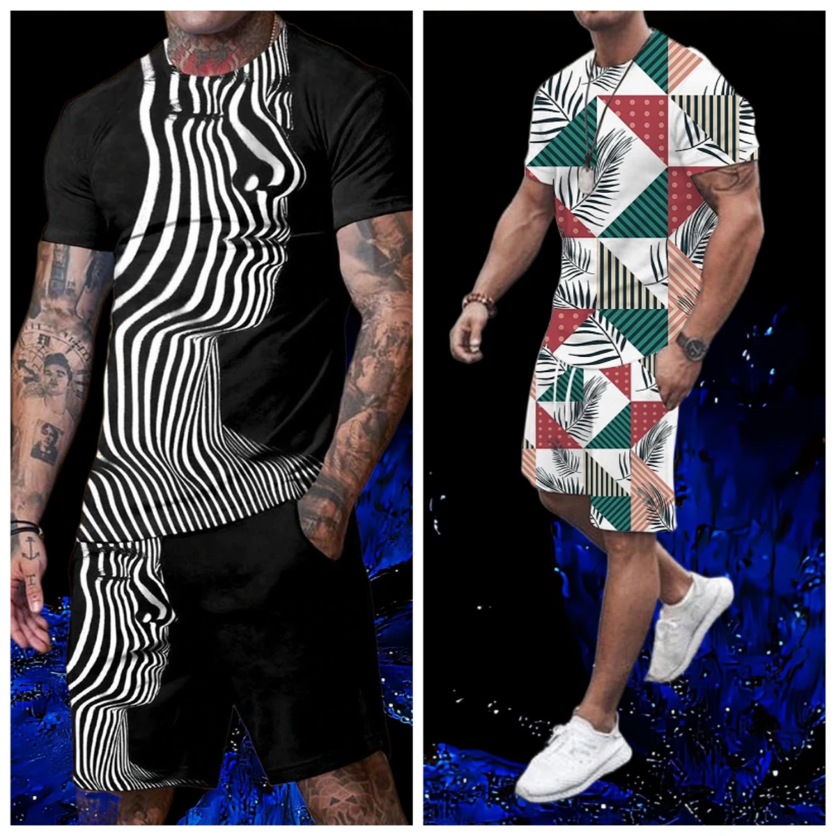 

25 Summer Hot-selling Fashion Trend Casual 3D Printing Men's Suit Breathable Quick-drying Comfortable Men's T-shirt Shorts Suit