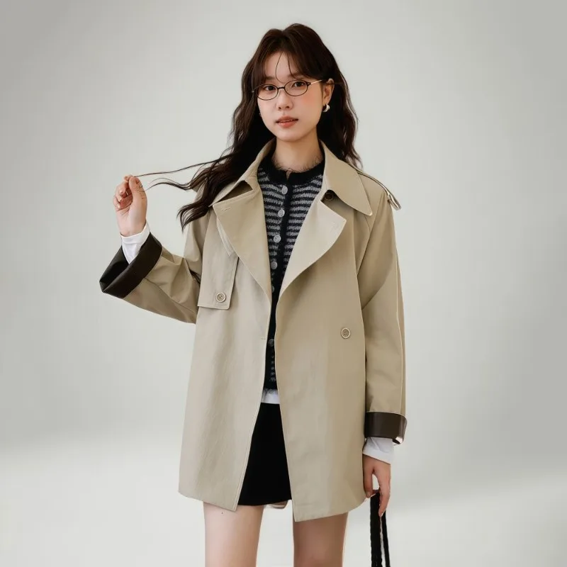 حزام الخصر طية صدر السترة متوسطة وطويلة خندق معطف المرأة معطف الخريف اضافية كبيرة الحجم فضفاضة ورقيقة معطف رائعة وبسيطة