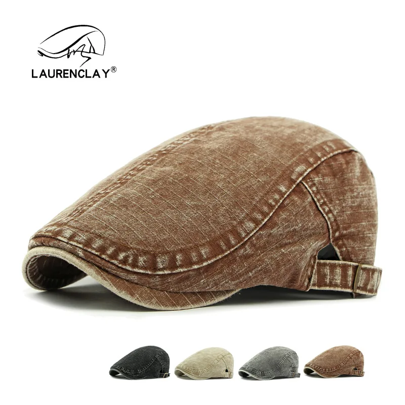 

Cross-border Hat Men's Beret British Retro Washed Denim Plaid Forward Hat Women's Painter Hat Forward Hat