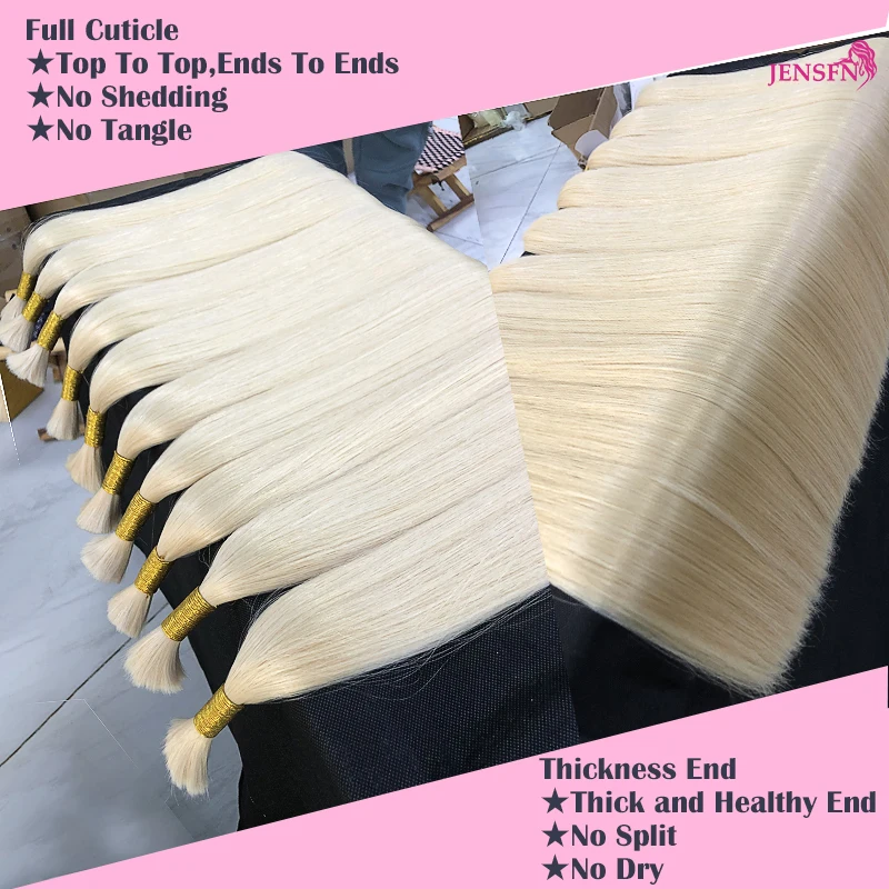 JENSFN Bulk Hair Extensions 100% Human Hair Straight  50g/Strand #613 60 Brown Blonde Color Hair Salon Supplies High Quality