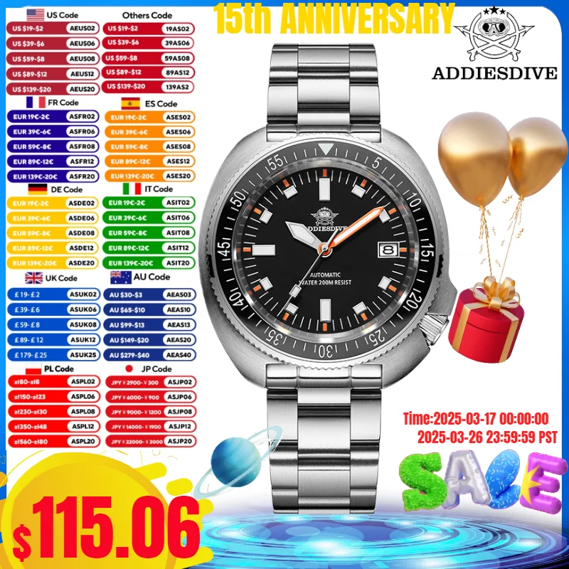 

ADDIESDIVE Hot Sale AD2081 Watch For Man BGW9 Blue Luminous 20Bar Diving Sapphire Glass Japan NH35A Automatic Mechanical Watches