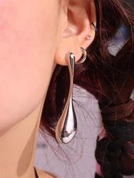 HUANZHI Silver Color Irregular Round Water Drop Long Dangle Earrings for Women Girls Fashion Elegant Jewelry Gifts 2024 New