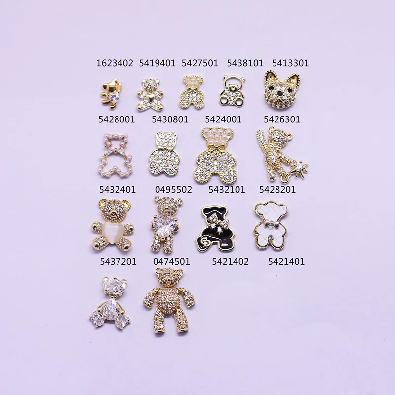 5Pcs Nail Art Metal Zircon Decorations Movable Limbs Bear Cute Love Heart Bear Fingernail Zircon Diamond Ornament