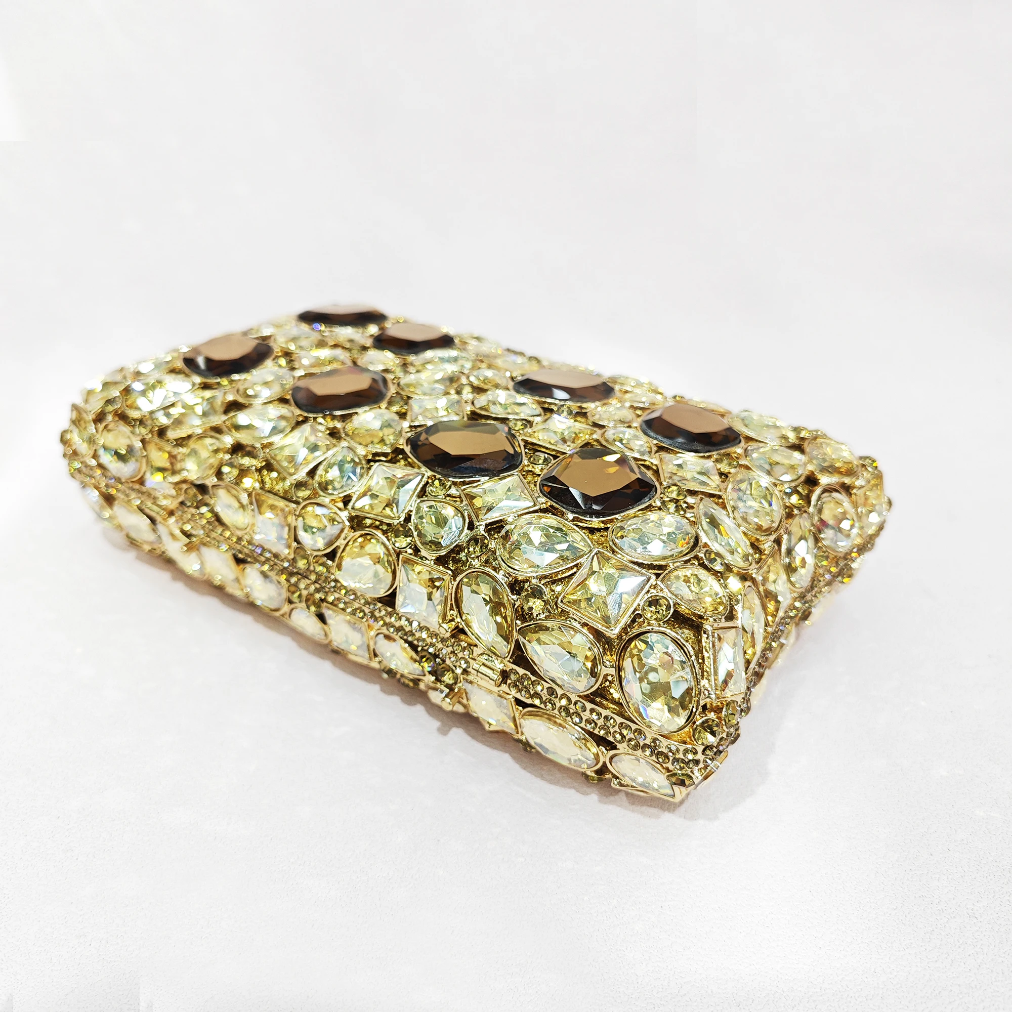 Gold/Pink Stone Glass Evening Purse Luxury Desiginer Crystal Wedding Prom Purses Bags Diamond Women Formal Party Bags Rhinestone