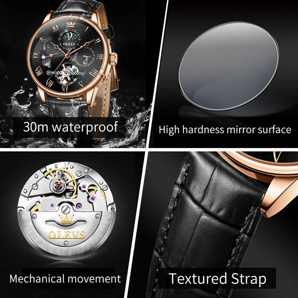 OLEVS ブランド夜光防水全自動機械式時計多機能メンズ腕時計 7009