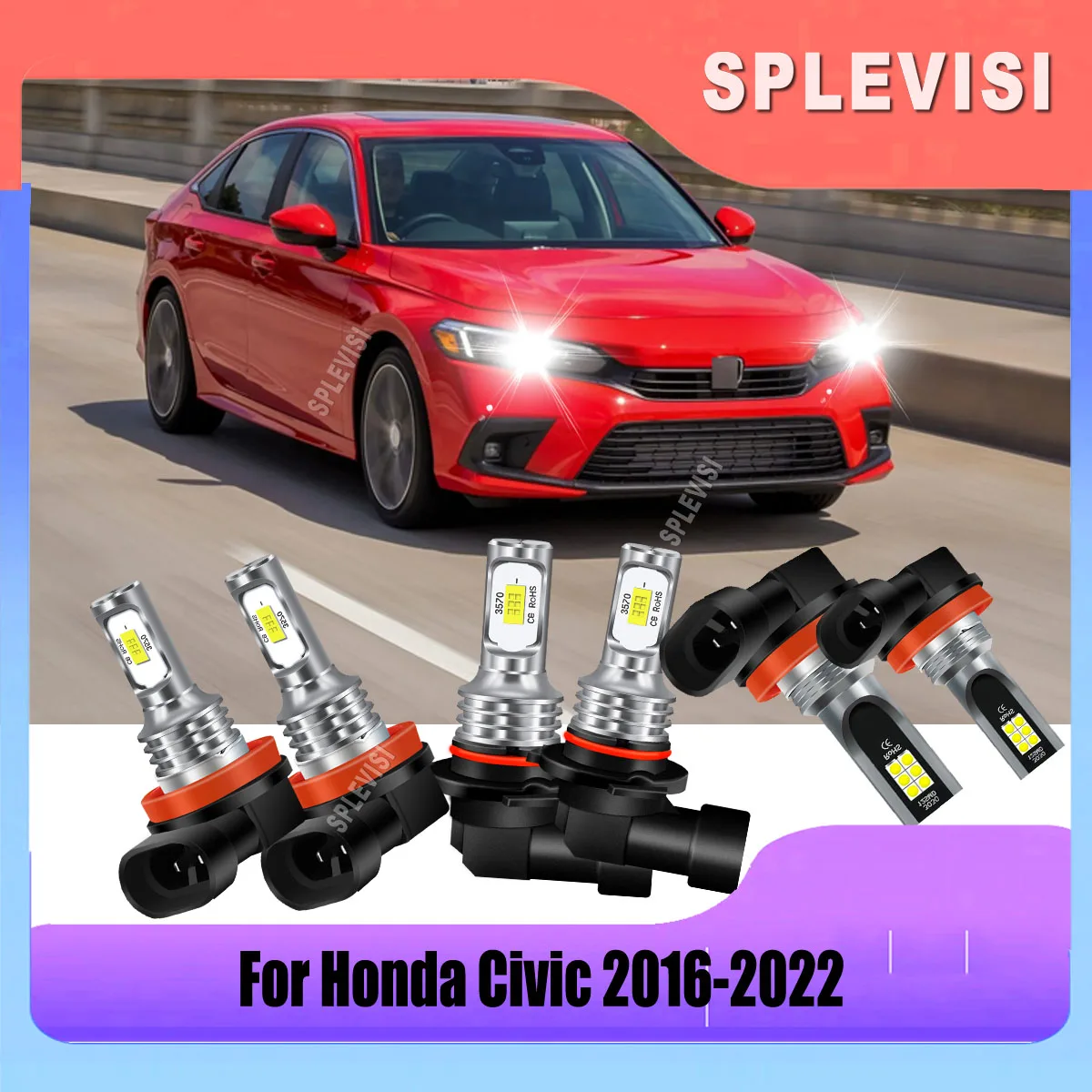 

Car Lights LED Headlight Hi Low Beam - IP67 Waterproof,Plug and Play Foglamp For Honda Civic 2016 2017 2018 2019 2020 2021 2022