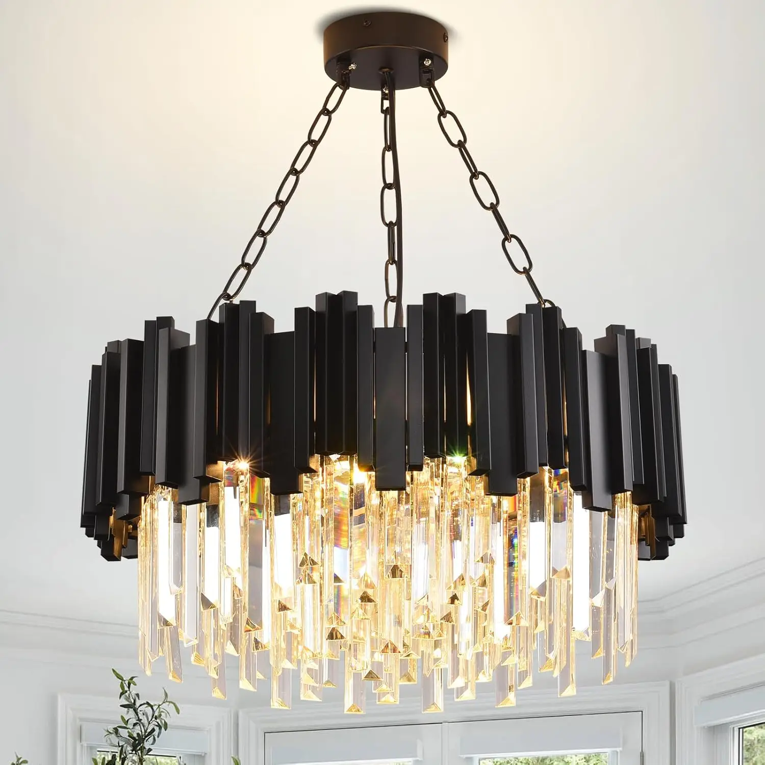 

Black Crystal Chandelier Modern Chandelier for Living Room 9-Light Light Fixture for Entryway Foyer Bedroom Staircase W22"