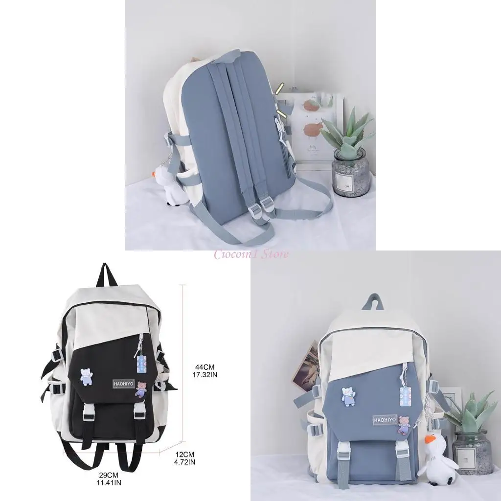 

Y1UB Backpack with Pendent Accessories Pins School Bag for Girls Teens Student Bookbag Nylon Daypack