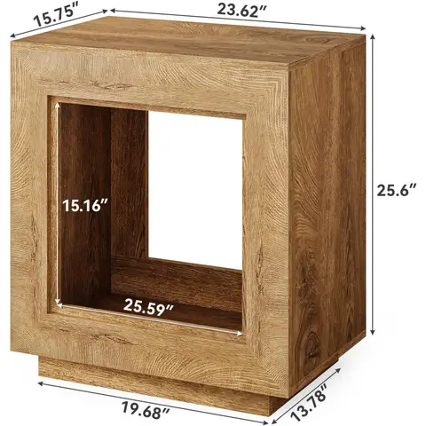 LITTLE TREE Sidobord, Fyrkantigt sidobord i trä, Sidobord i lantlig stil för soffa för vardagsrum, Sängbord med 2 våningar för sovrum 10 best sales sidobord i trä - №5
