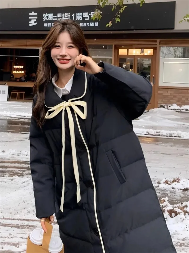 

Milk FuFu Белый пуховик женский корейский милый толстый средней длины белый утиный пуховик 2025 зима новый стиль черный и белый